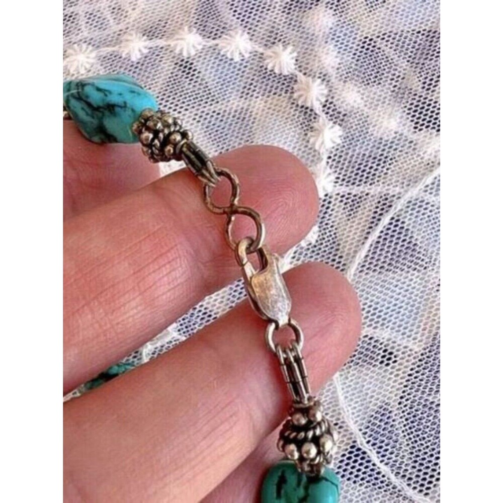 Vintage Turquoise & Sterling Nugget Bracelet Y2K Era - Picture 6 of 9